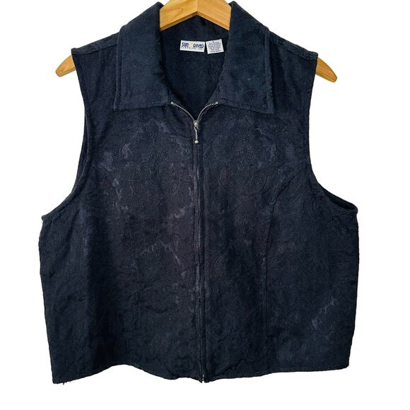 Sun River Vintage Black Jacquard Textured Full Zip Classic Unlined Vest Size L - Picture 1 of 5